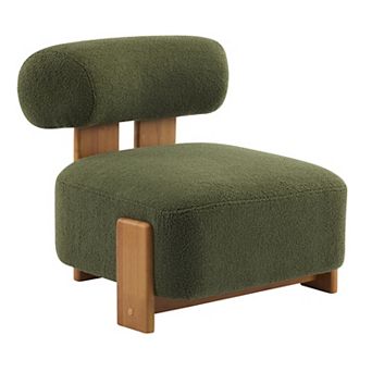 27.25" Boucle Lounge Chair with Solid Wood Frame and Rolled Backrest