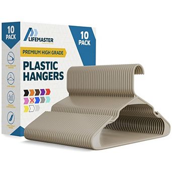 Lifemaster Plastic Clothes Hangers Heavy Duty, Non-Slip Grooves, Space-Saving, Pack of 10
