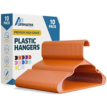 Lifemaster Plastic Clothes Hangers Heavy Duty, Non-Slip Grooves, Space-Saving, Pack of 10