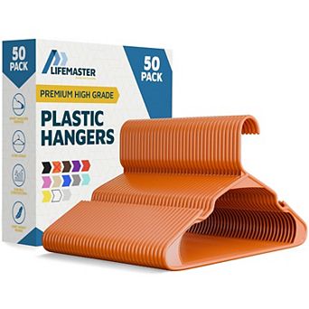 Lifemaster Plastic Clothes Hangers Heavy Duty, Non-Slip Grooves, Space-Saving, Pack of 50