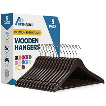 Wooden Clothes Hangers with 360° Swivel Hook, Non-Slip Notch & Pants Bar, Holds 10 lbs