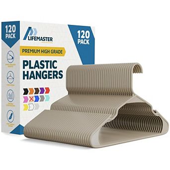 Lifemaster Plastic Clothes Hangers Heavy Duty, Non-Slip Grooves, Space-Saving, Pack of 120