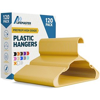 Lifemaster Plastic Clothes Hangers Heavy Duty, Non-Slip Grooves, Space-Saving, Pack of 120