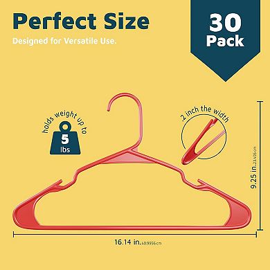Lifemaster Plastic Clothes Hangers Heavy Duty, Non-Slip Grooves, Space-Saving, Pack of 30