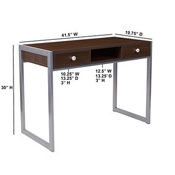 Emma and Oliver Dark Wood Grain Finish Desk with Two Drawers and Silver Metal Frame