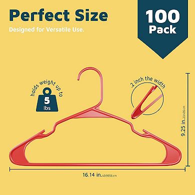 Lifemaster Plastic Clothes Hangers Heavy Duty, Non-Slip Grooves, Space-Saving, Pack of 100