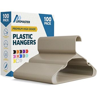 Lifemaster Plastic Clothes Hangers Heavy Duty, Non-Slip Grooves, Space-Saving, Pack of 100