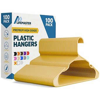 Lifemaster Plastic Clothes Hangers Heavy Duty, Non-Slip Grooves, Space-Saving, Pack of 100