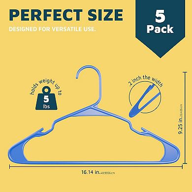 Lifemaster Plastic Clothes Hangers Heavy Duty, Non-Slip Grooves, Space-Saving, Pack of 5