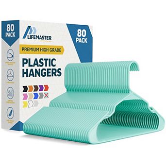 Lifemaster Plastic Clothes Hangers Heavy Duty, Non-Slip Grooves, Space-Saving, Pack of 80