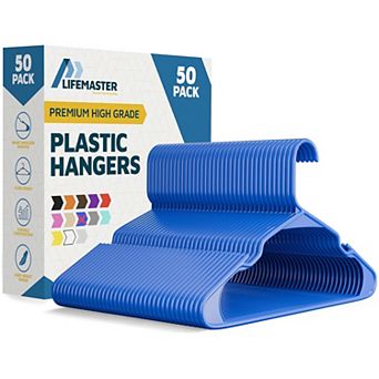 Lifemaster Plastic Clothes Hangers Heavy Duty, Non-Slip Grooves, Space-Saving, Pack of 80