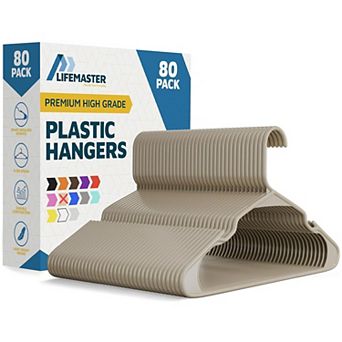 Lifemaster Plastic Clothes Hangers Heavy Duty, Non-Slip Grooves, Space-Saving, Pack of 80