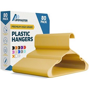 Lifemaster Plastic Clothes Hangers Heavy Duty, Non-Slip Grooves, Space-Saving, Pack of 80