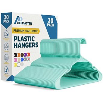 Lifemaster Plastic Clothes Hangers Heavy Duty, Non-Slip Grooves, Space-Saving, Pack of 20