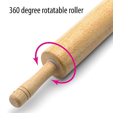 Classic Wood Rolling Pin with Ergonomic Handles for Dough and Baking Tasks