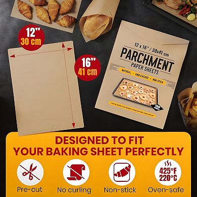Precut Unbleached Parchment Sheets, 120-Pack Non-Stick 12x16 Baking Liners