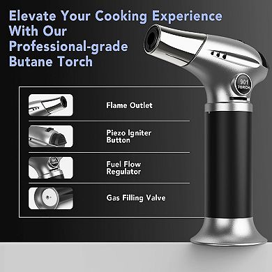 Creme Brulee Torch Refillable Butane Blow Torch with Adjustable Flame and Safety Lock