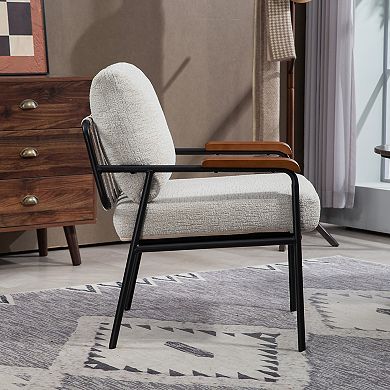 Comfortable Accent Chair with Natural Wood Armrests and Upholstered Seat