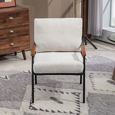 Comfortable Accent Chair with Natural Wood Armrests and Upholstered Seat