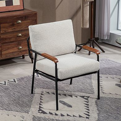 Comfortable Accent Chair with Natural Wood Armrests and Upholstered Seat