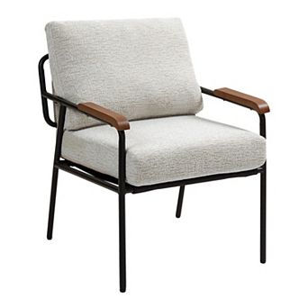 Comfortable Accent Chair with Natural Wood Armrests and Upholstered Seat