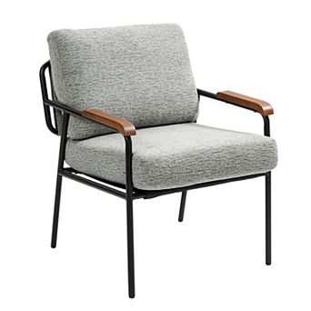 Comfortable Accent Chair with Natural Wood Armrests and Upholstered Seat