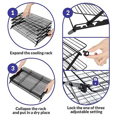 Upgraded Collapsible 3-Tier Adjustable Stackable Cooling Rack for Baking