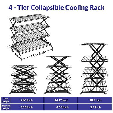 Upgraded Collapsible 3-Tier Adjustable Stackable Cooling Rack for Baking