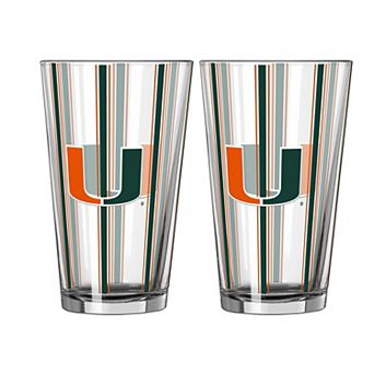 Logo Brands Miami Hurricanes Two-Piece 16oz. Striped Pint Glass Set