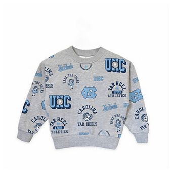Girls Youth Gameday Couture Heather Gray North Carolina Tar Heels Always On Repeat Pullover Sweatshirt