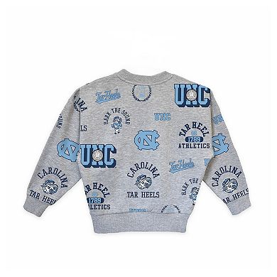 Girls Youth Gameday Couture Heather Gray North Carolina Tar Heels Always On Repeat Pullover Sweatshirt