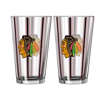 Logo Brands Chicago Blackhawks Two-Piece 16oz. Striped Pint Glass Set