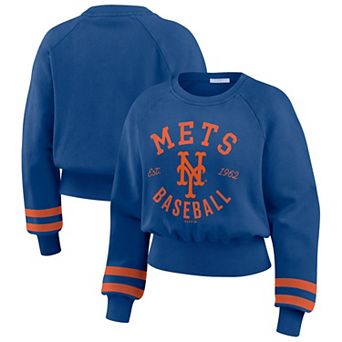 Women's WEAR by Erin Andrews Royal New York Mets Vintage Washed Cropped Pullover Sweatshirt