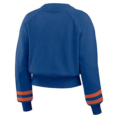 Women's WEAR by Erin Andrews Royal New York Mets Vintage Washed Cropped Pullover Sweatshirt