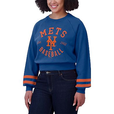 Women's WEAR by Erin Andrews Royal New York Mets Vintage Washed Cropped Pullover Sweatshirt