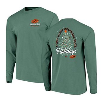 Men's Green Oklahoma State Cowboys Comfort Colors Merry Christmas Tree Long Sleeve T-Shirt