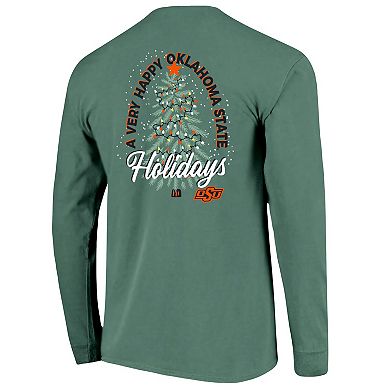 Men's Green Oklahoma State Cowboys Comfort Colors Merry Christmas Tree Long Sleeve T-Shirt