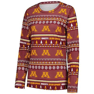 Women's Concepts Sport Maroon Minnesota Golden Gophers Ugly Sweater Holiday Long Sleeve Top & Pants Sleep Set
