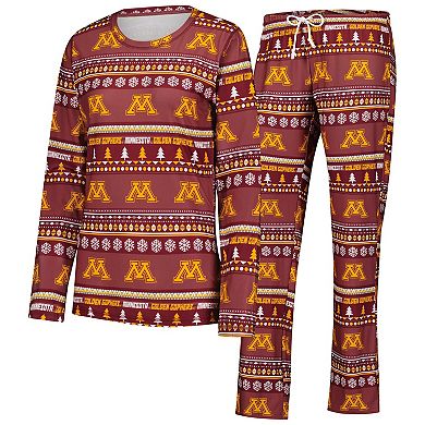 Women's Concepts Sport Maroon Minnesota Golden Gophers Ugly Sweater Holiday Long Sleeve Top & Pants Sleep Set
