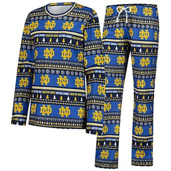 Women's Concepts Sport Navy Notre Dame Fighting Irish Ugly Sweater Holiday Long Sleeve Top & Pants Sleep Set