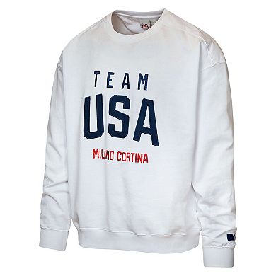 Men's Outerstuff White Team USA 2026 Winter Olympics Milano Cortina Fleece Crewneck Sweatshirt