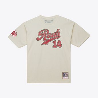 Men's Mitchell & Ness Pete Rose Cream Cincinnati Reds Cooperstown Collection Throwback Name & Number T-Shirt