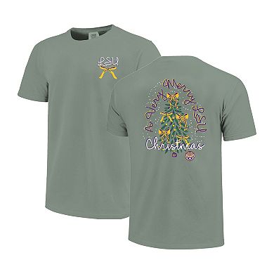 Women's Light Green LSU Tigers Christmas Tree Comfort Colors T-Shirt