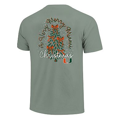 Women's Light Green Miami Hurricanes Christmas Tree Comfort Colors T-Shirt