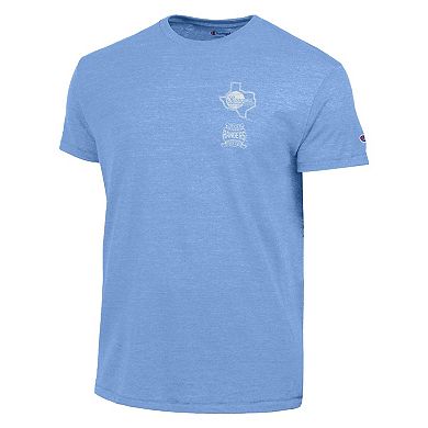 Men's Champion Light Blue Texas Rangers Vintage 3-Hit Tri-Blend T-Shirt