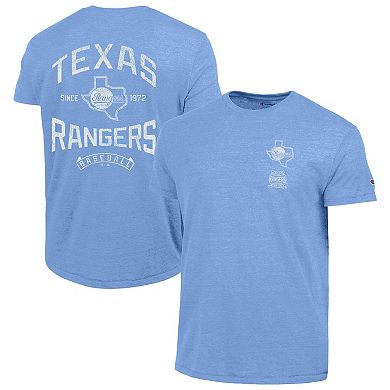 Men's Champion Light Blue Texas Rangers Vintage 3-Hit Tri-Blend T-Shirt