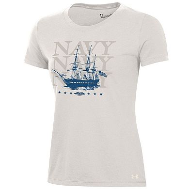 Women's Under Armour Stone Navy Midshipmen 250th Anniversary Uniform Sideline Collection T-Shirt