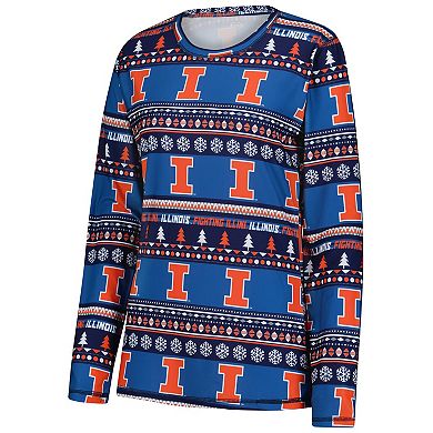 Women's Concepts Sport Navy Illinois Fighting Illini Ugly Sweater Holiday Long Sleeve Top & Pants Sleep Set