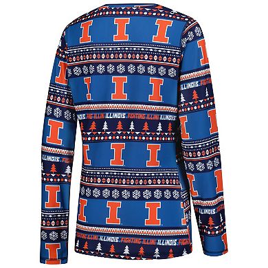 Women's Concepts Sport Navy Illinois Fighting Illini Ugly Sweater Holiday Long Sleeve Top & Pants Sleep Set