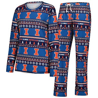 Women's Concepts Sport Navy Illinois Fighting Illini Ugly Sweater Holiday Long Sleeve Top & Pants Sleep Set